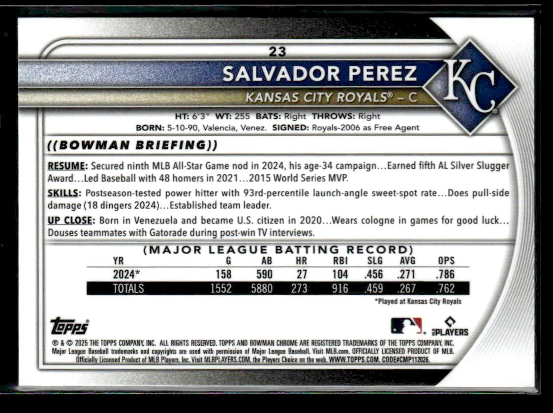 2025 Bowman Chrome #23 Salvador Perez
