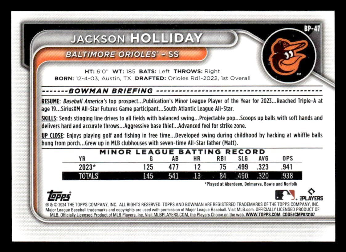 2024 Bowman #BP-47 Jackson Holliday Prospects
