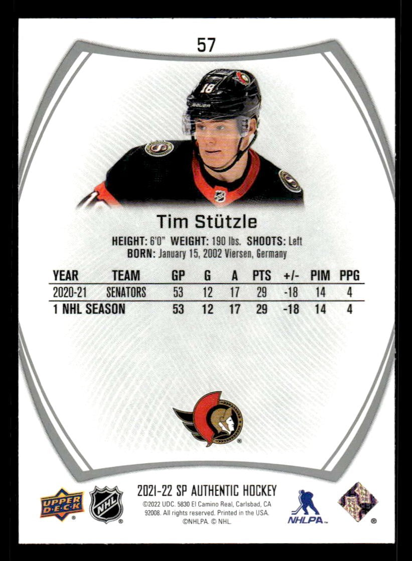 2021-22 SP Authentic #57 Tim Stutzle