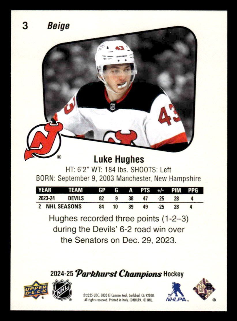 2024-25 Parkhurst Champions #3 Luke Hughes