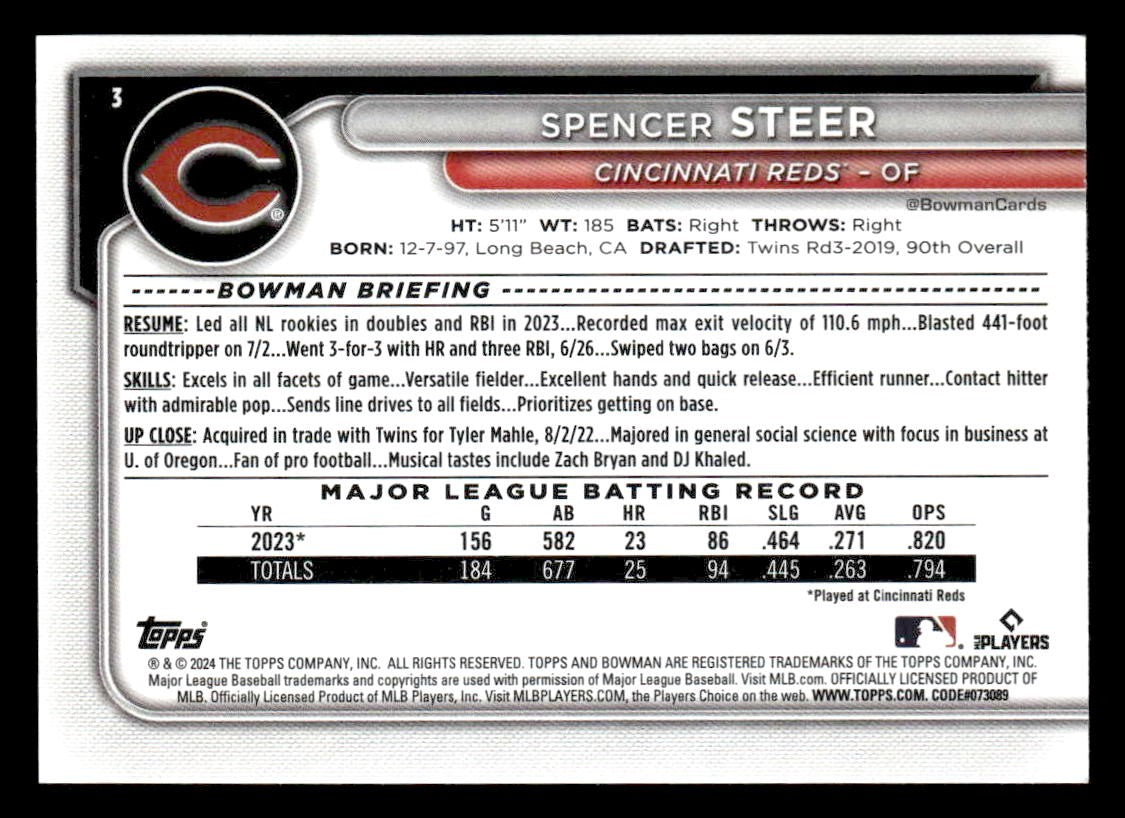 2024 Bowman #3 Spencer Steer