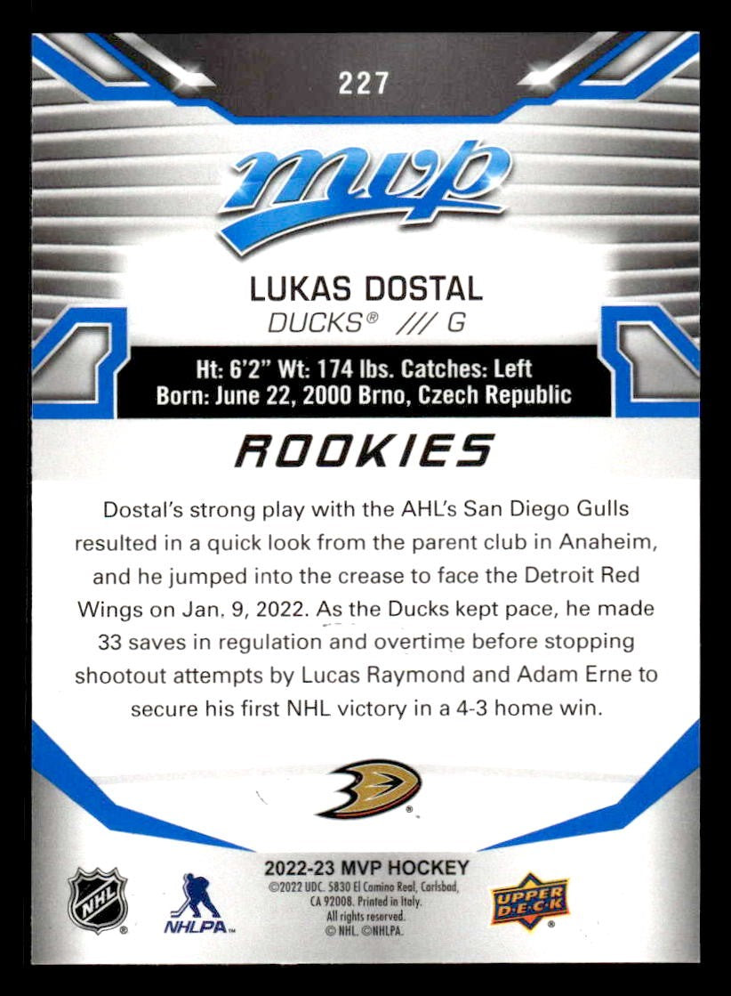 2022-23 Upper Deck MVP #227 Lukas Dostal Blue Script