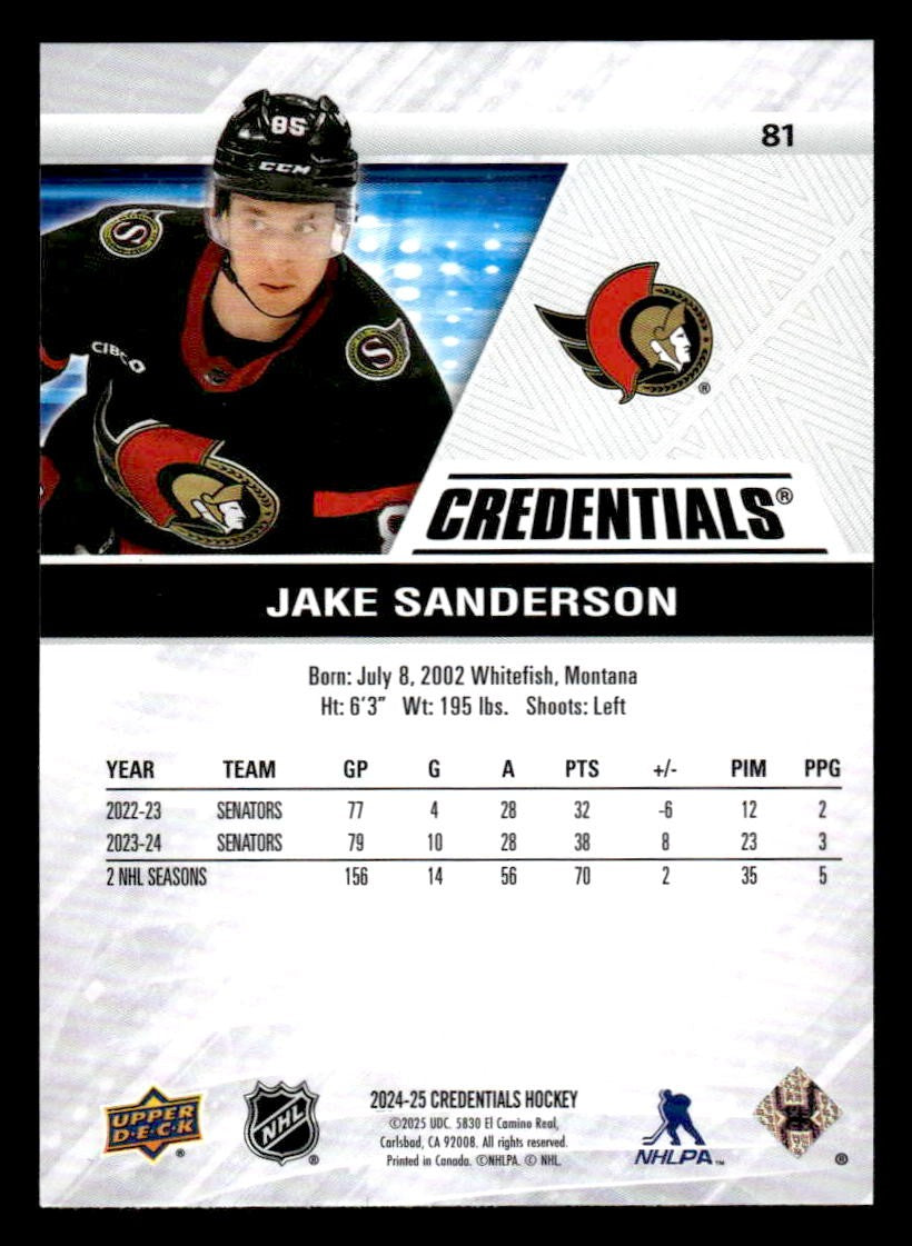 2024-25 Upper Deck Credentials #81 Jake Sanderson