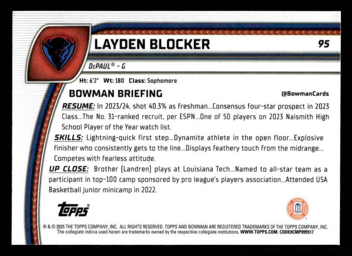 2024-25 Bowman University Chrome #95 Layden Blocker