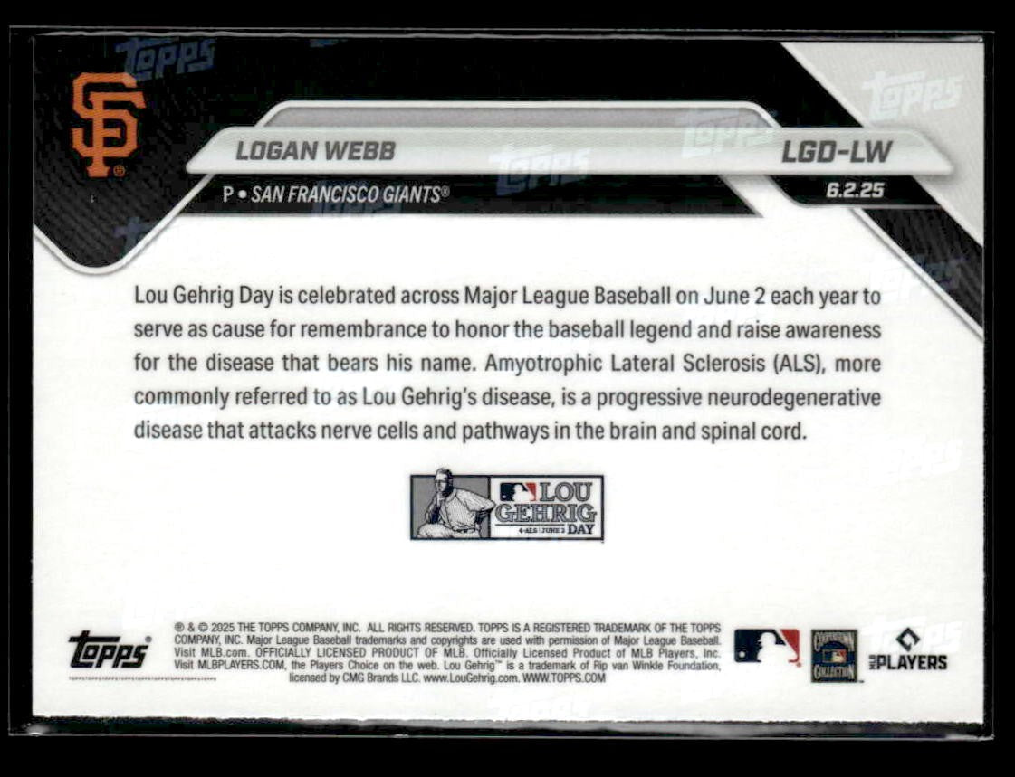 2025 Topps Now Lou Gehrig Day: Presented by Sarah Langs #LGD-LW Logan Webb