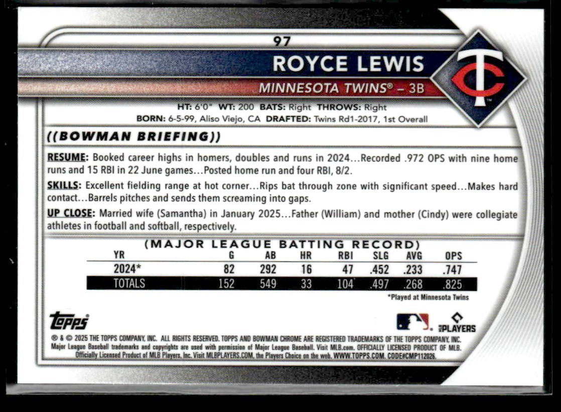 2025 Bowman Chrome #97 Royce Lewis
