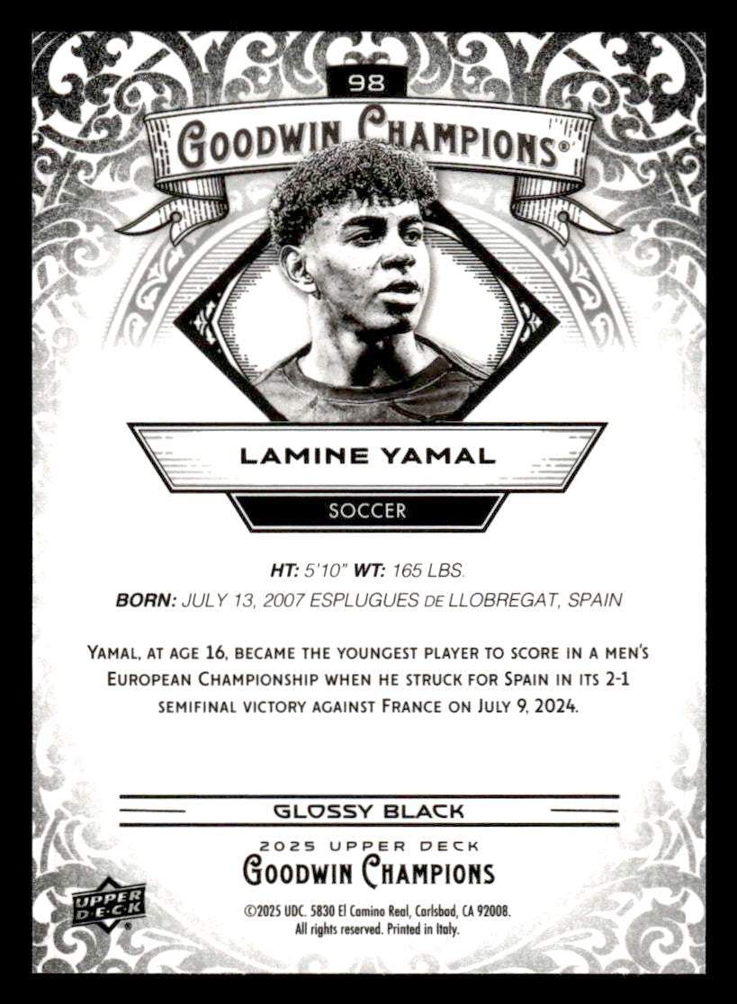 2025 Upper Deck Goodwin Champions #98 Lamine Yamal Glossy Black