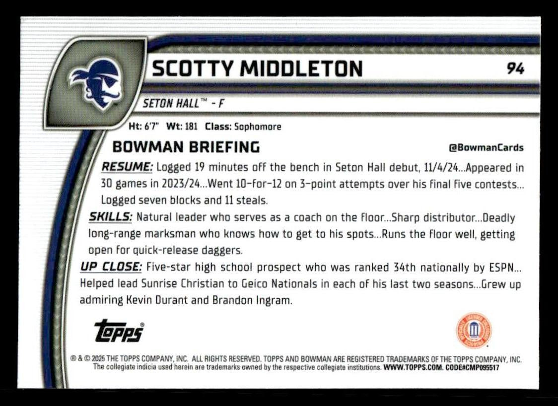 2024-25 Bowman University Chrome #94 Scotty Middleton