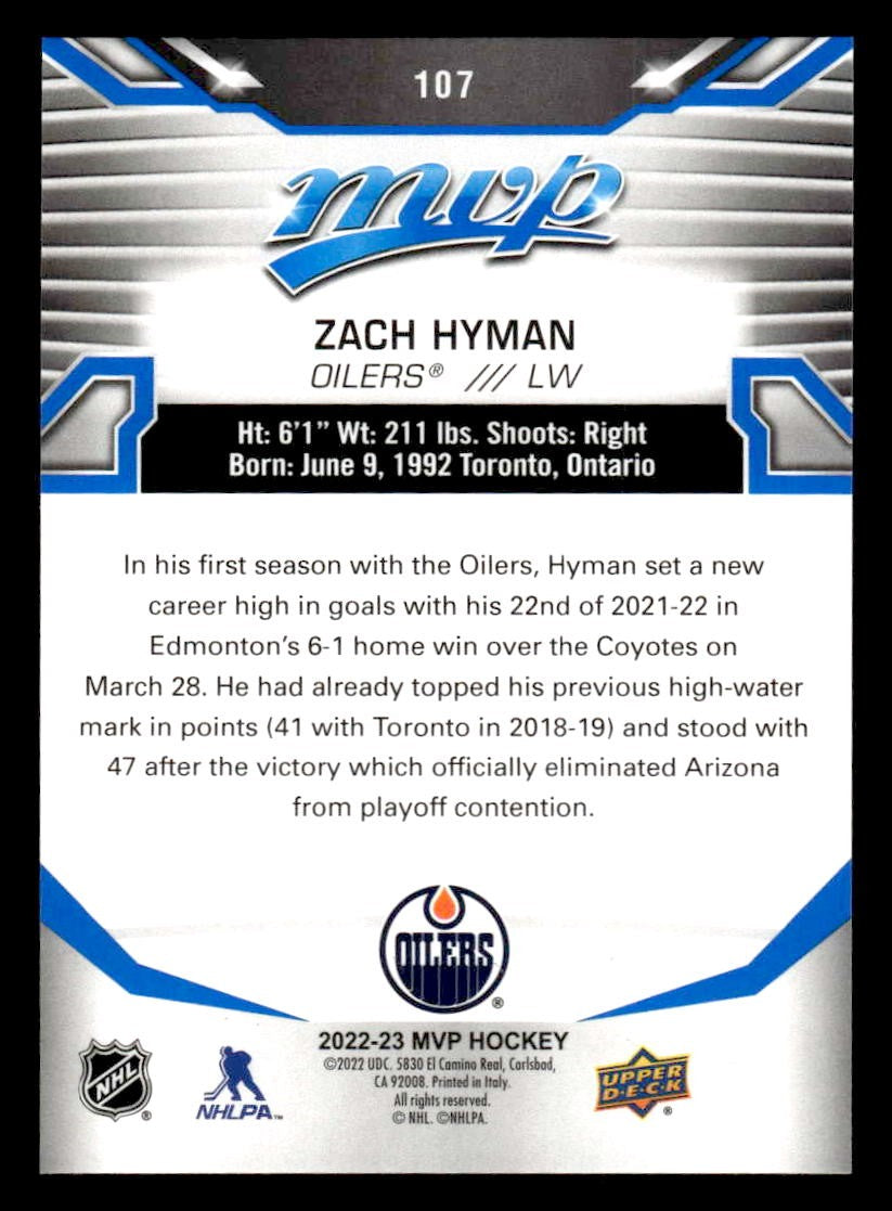 2022-23 Upper Deck MVP #107 Zach Hyman Blue Script