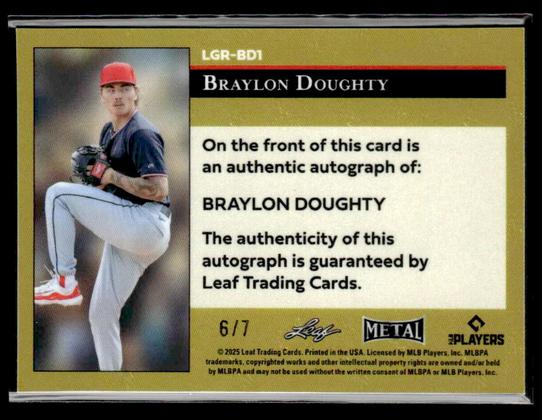 2025 Leaf Metal #LGR-BD1 Braylon Doughty 1992 Gold Leaf Rookies Pulsar Blue