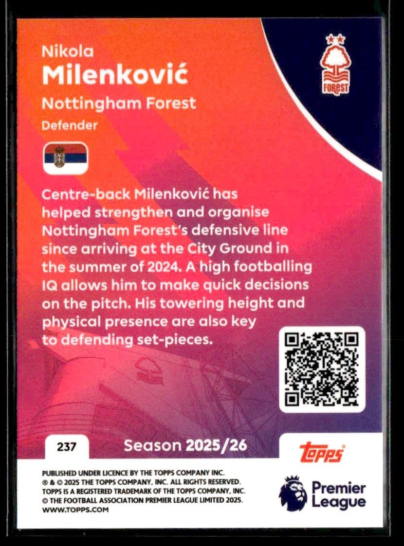 2025-26 Topps Premier League #237 Nikola Milenković