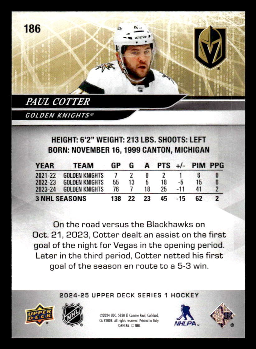 2024-25 Upper Deck #186 Paul Cotter