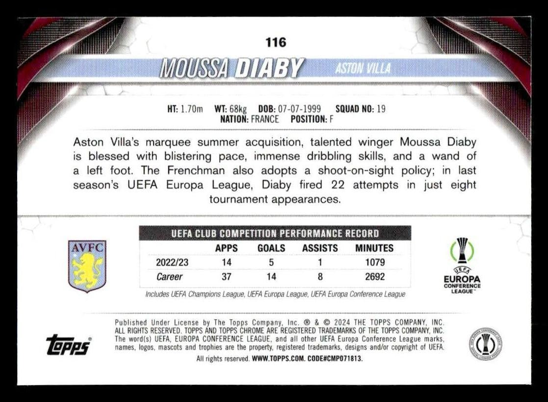 2023-24 Topps Chrome UEFA Club Competitions #116 Moussa Diaby