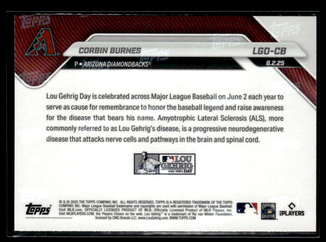 2025 Topps Now Lou Gehrig Day: Presented by Sarah Langs #LGD-CB Corbin Burnes