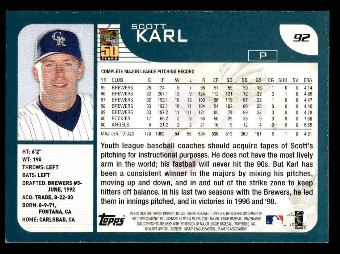 2001 Topps #92 Scott Karl