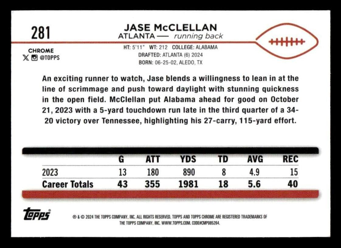 2024 Topps Chrome Sapphire Edition #281 Jase McClellan