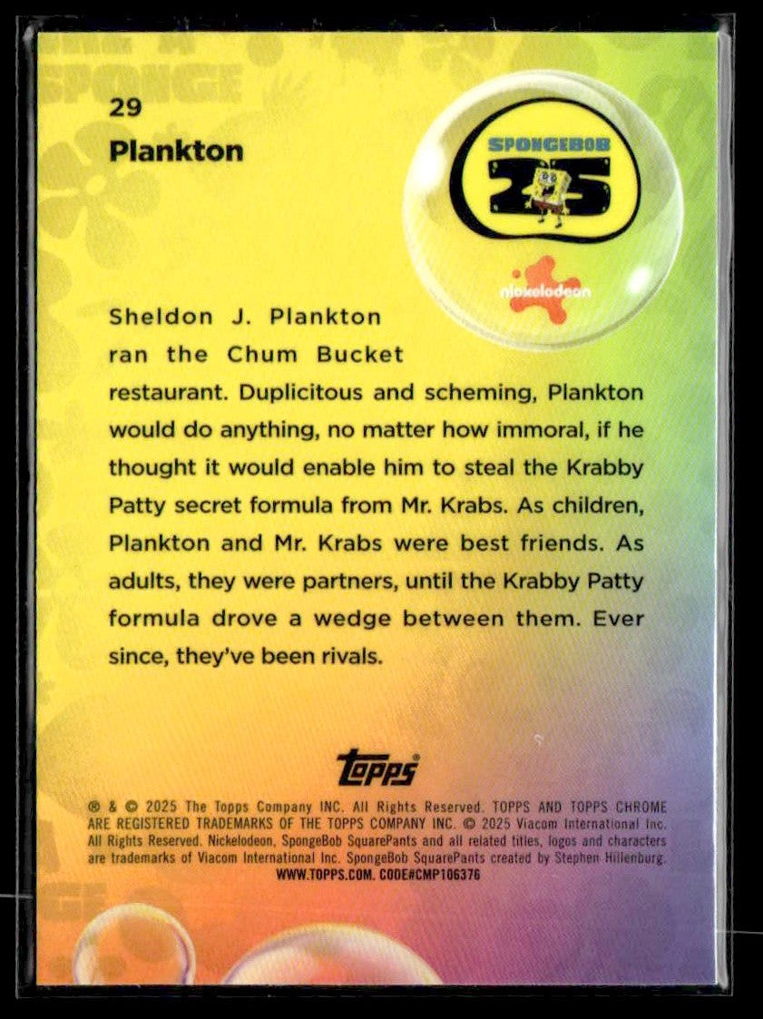 2025 Topps Chrome SpongeBob SquarePants 25th Anniversary #29 Plankton