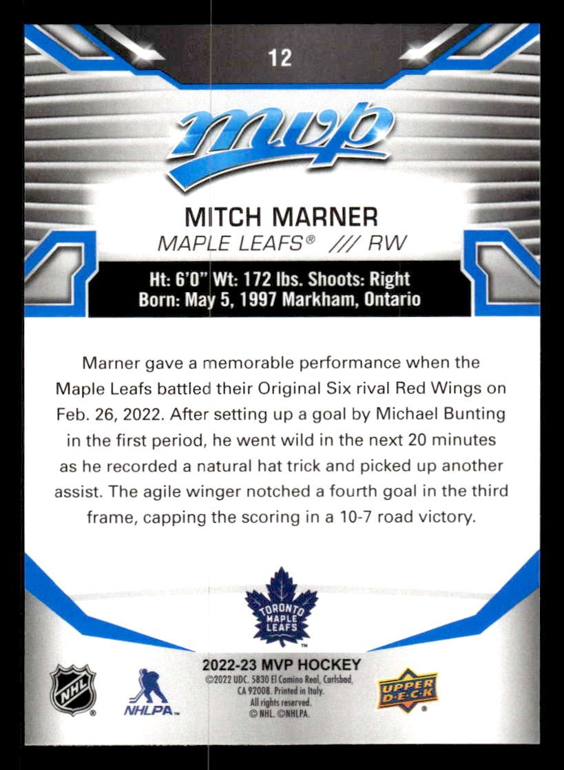 2022-23 Upper Deck MVP #12 Mitch Marner Blue Script