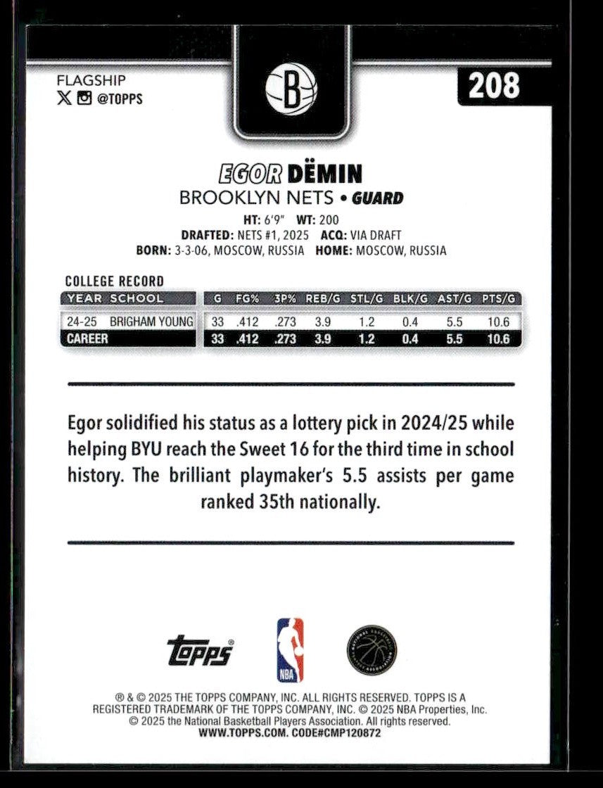 2025-26 Topps #208 Egor Dëmin