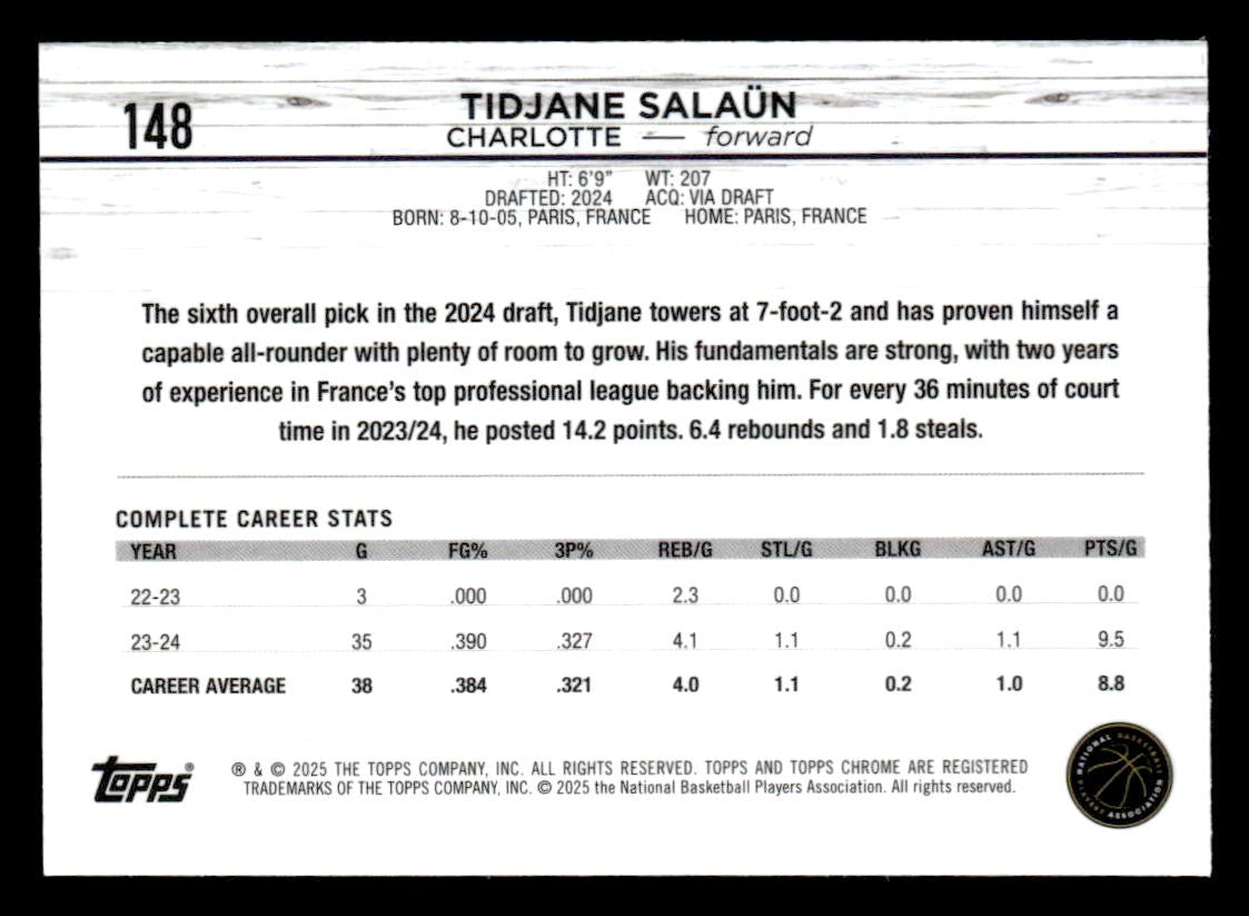 2024-25 Topps Chrome #148 Tidjane Salaun