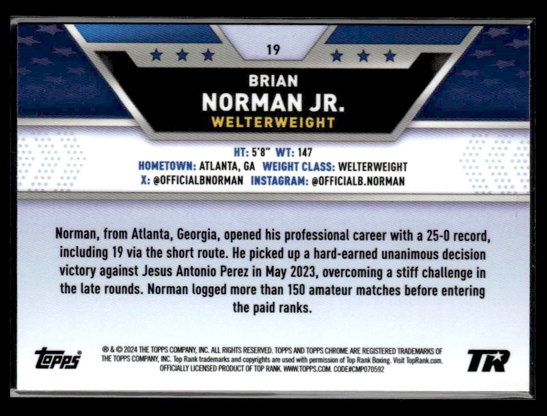 2024 Topps Chrome #19 Brian Norman Jr. Prism Refractor