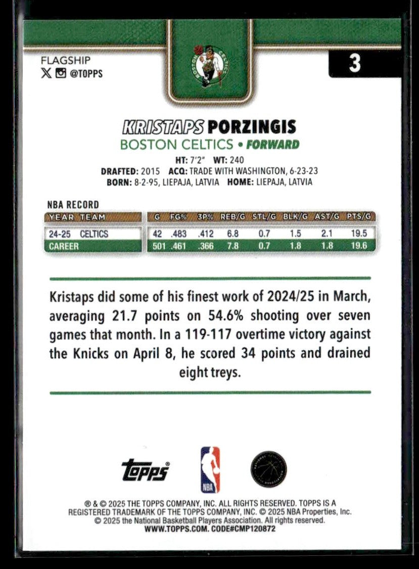 2025-26 Topps #3 Kristaps Porzingis