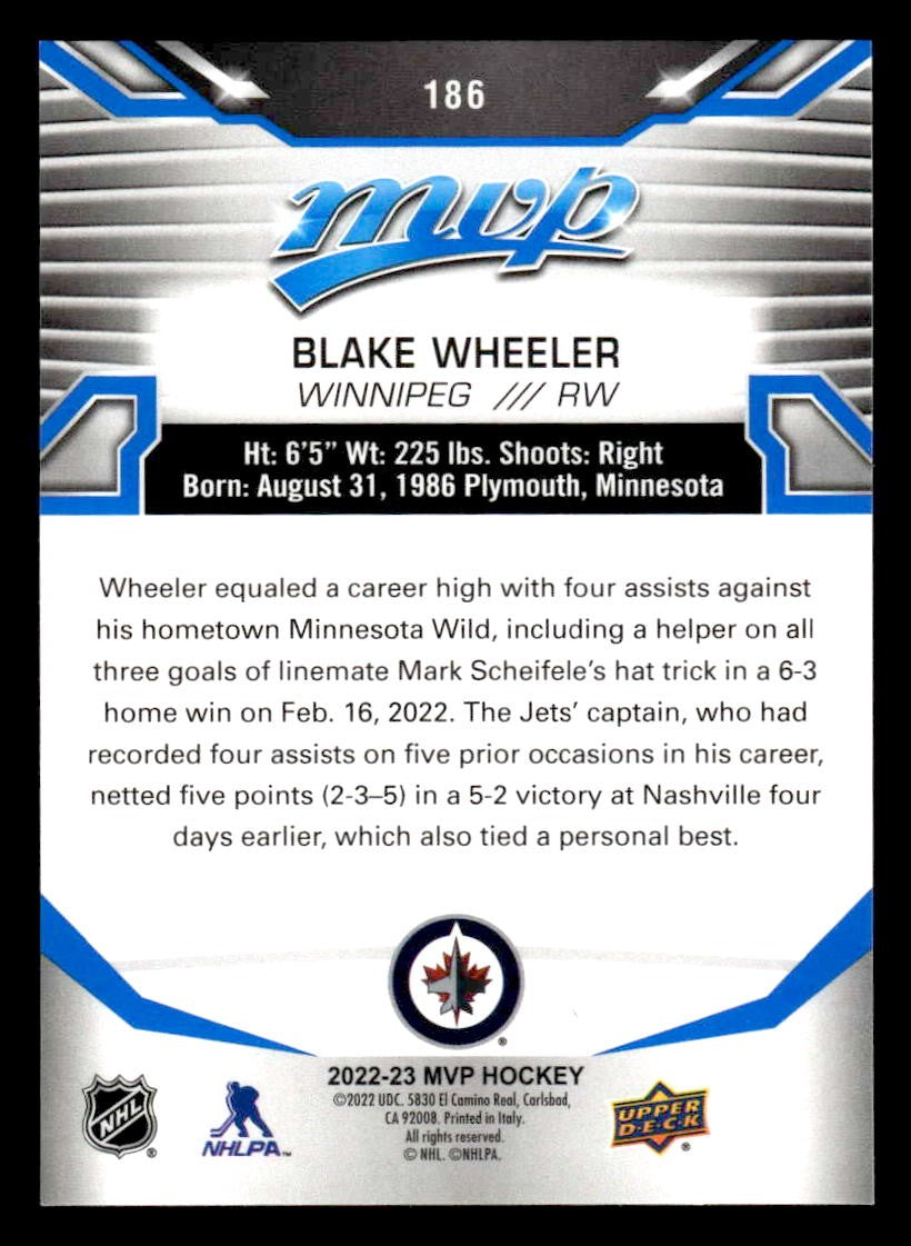 2022-23 Upper Deck MVP #186 Blake Wheeler Blue Script