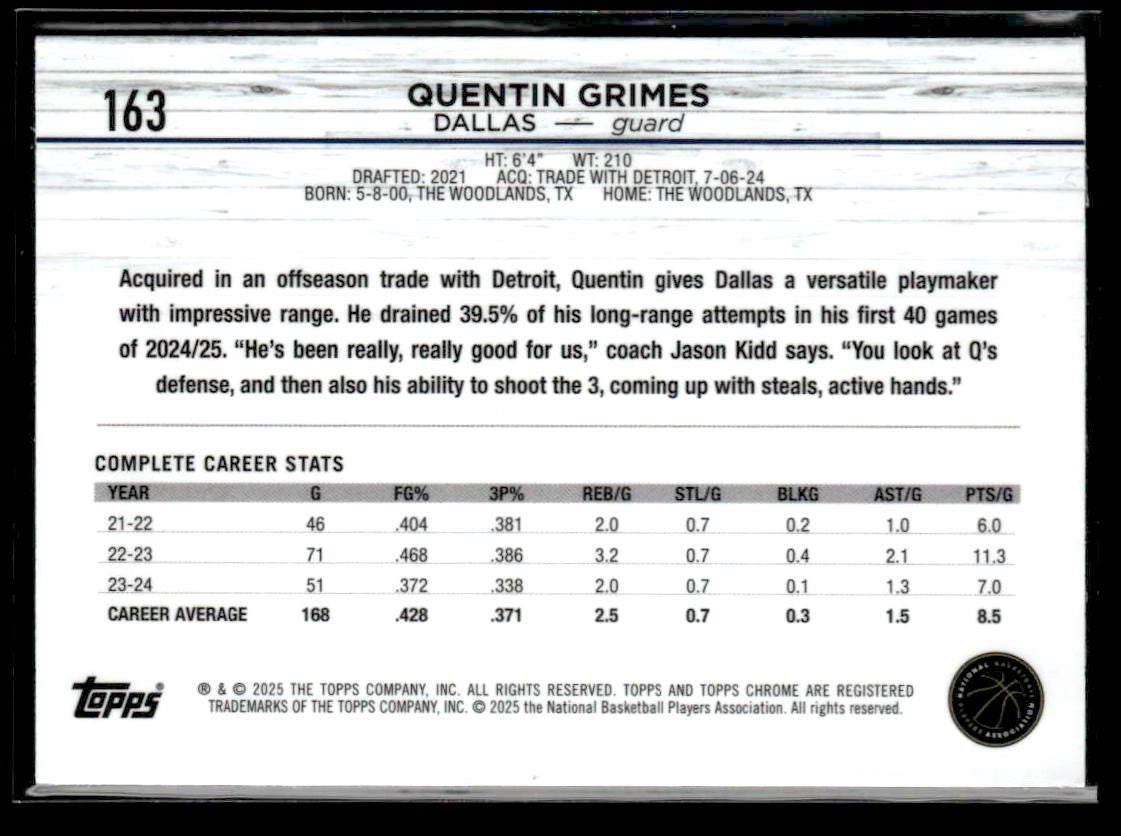 2024-25 Topps Chrome Sapphire #163 Quentin Grimes Green Sapphire #42/99