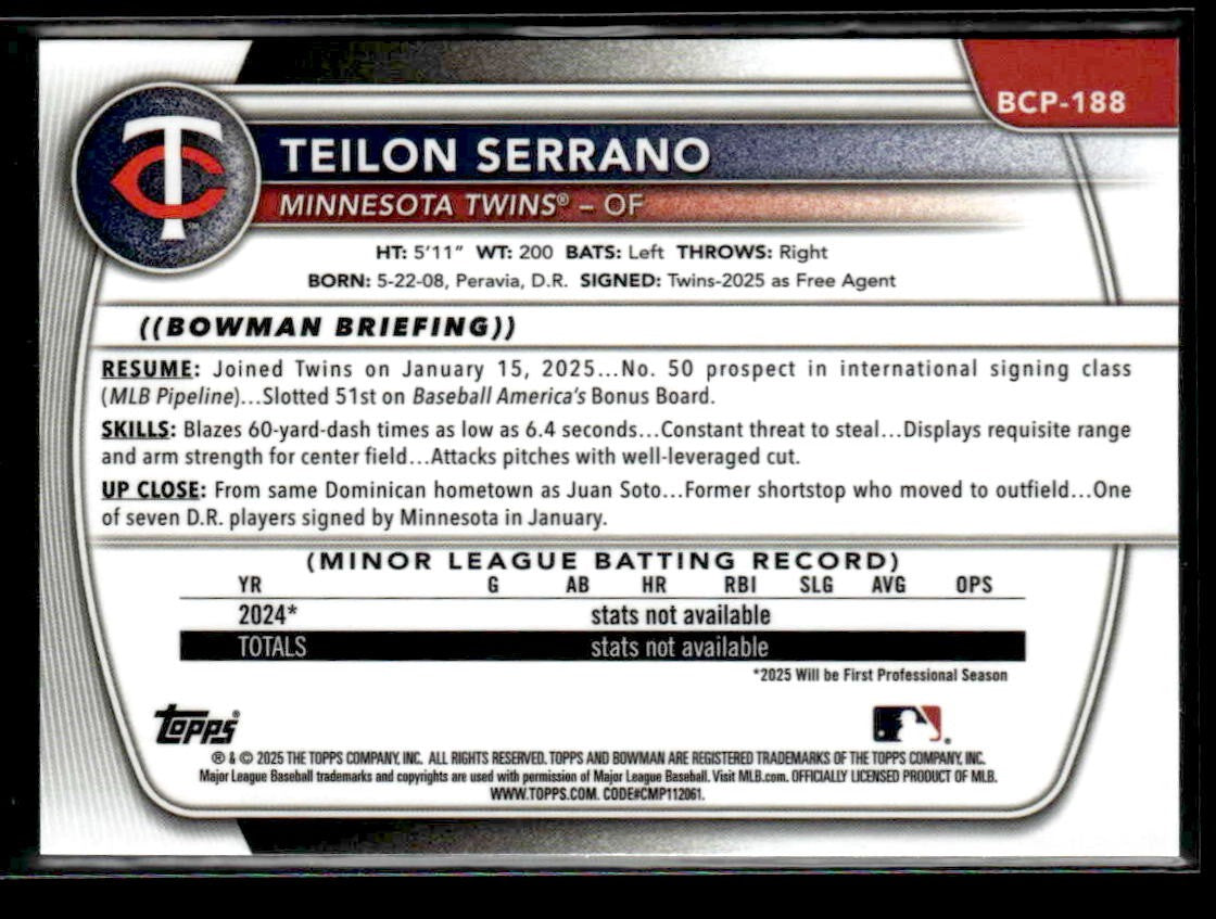 2025 Bowman Chrome #BCP-188 Teilon Serrano