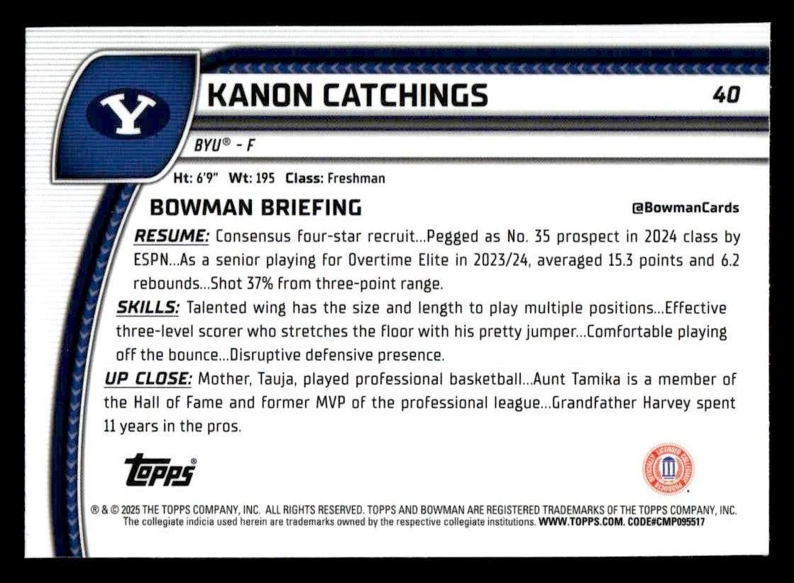 2024-25 Bowman University Chrome #40 Kanon Catchings X-Fractor