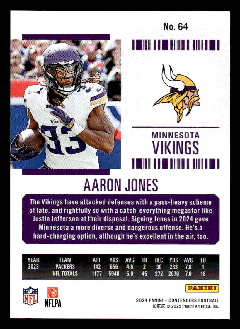 2024 Panini Contenders Football #64 Aaron Jones Divisional Ticket #/149