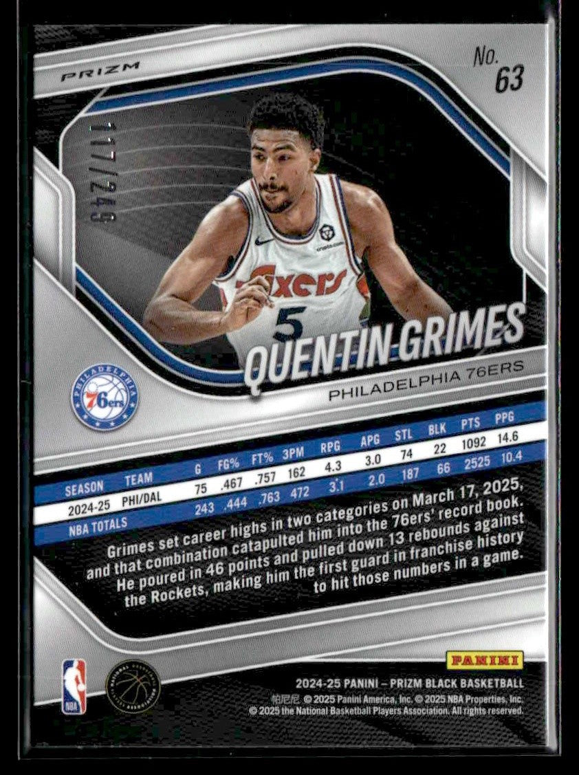2024-25 Panini Prizm Black #63 Quentin Grimes Skewed Prizm #117/249