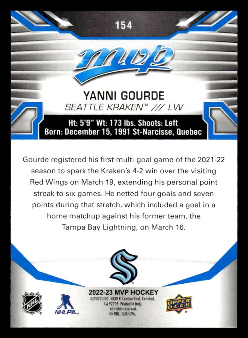 2022-23 Upper Deck MVP #154 Yanni Gourde Blue Script