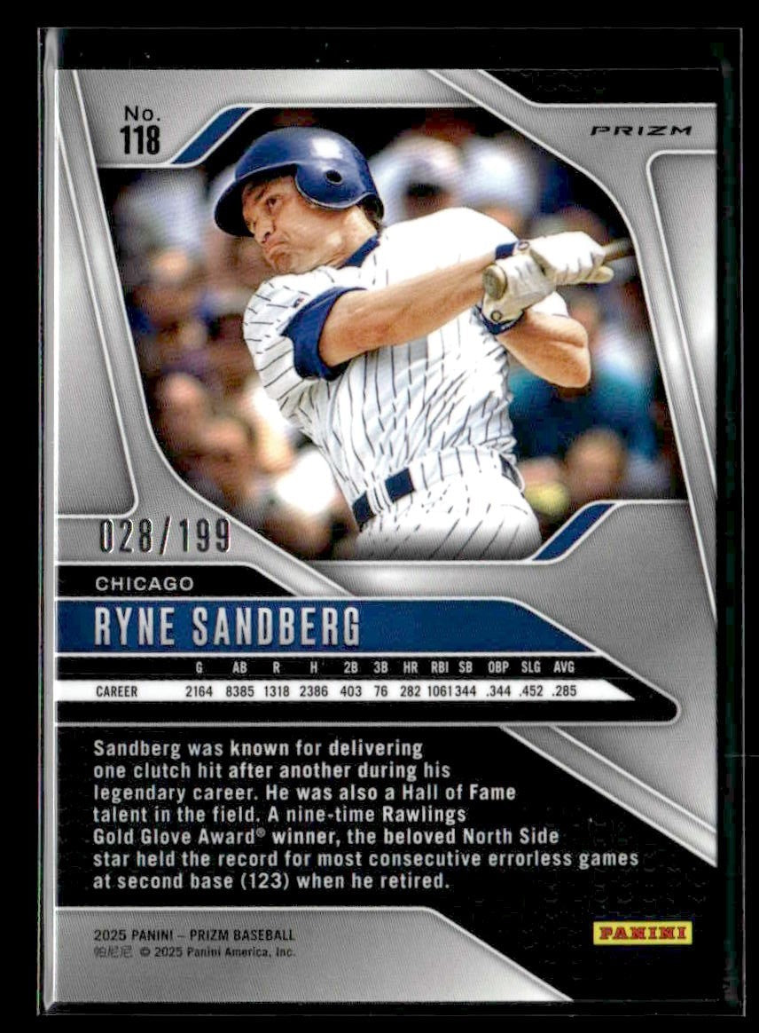 2025 Panini Prizm #118 Ryne Sandberg Blue Prizm #/199