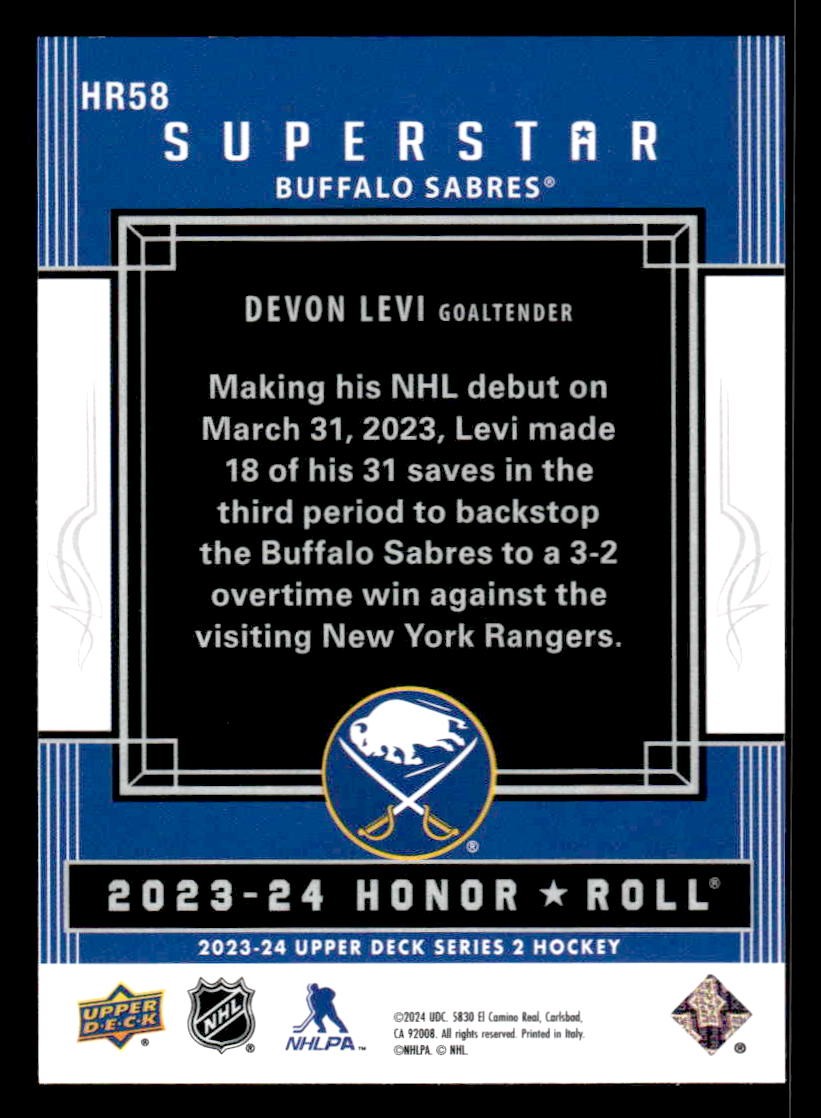 2023-24 Upper Deck #HR58 Devon Levi Honor Roll