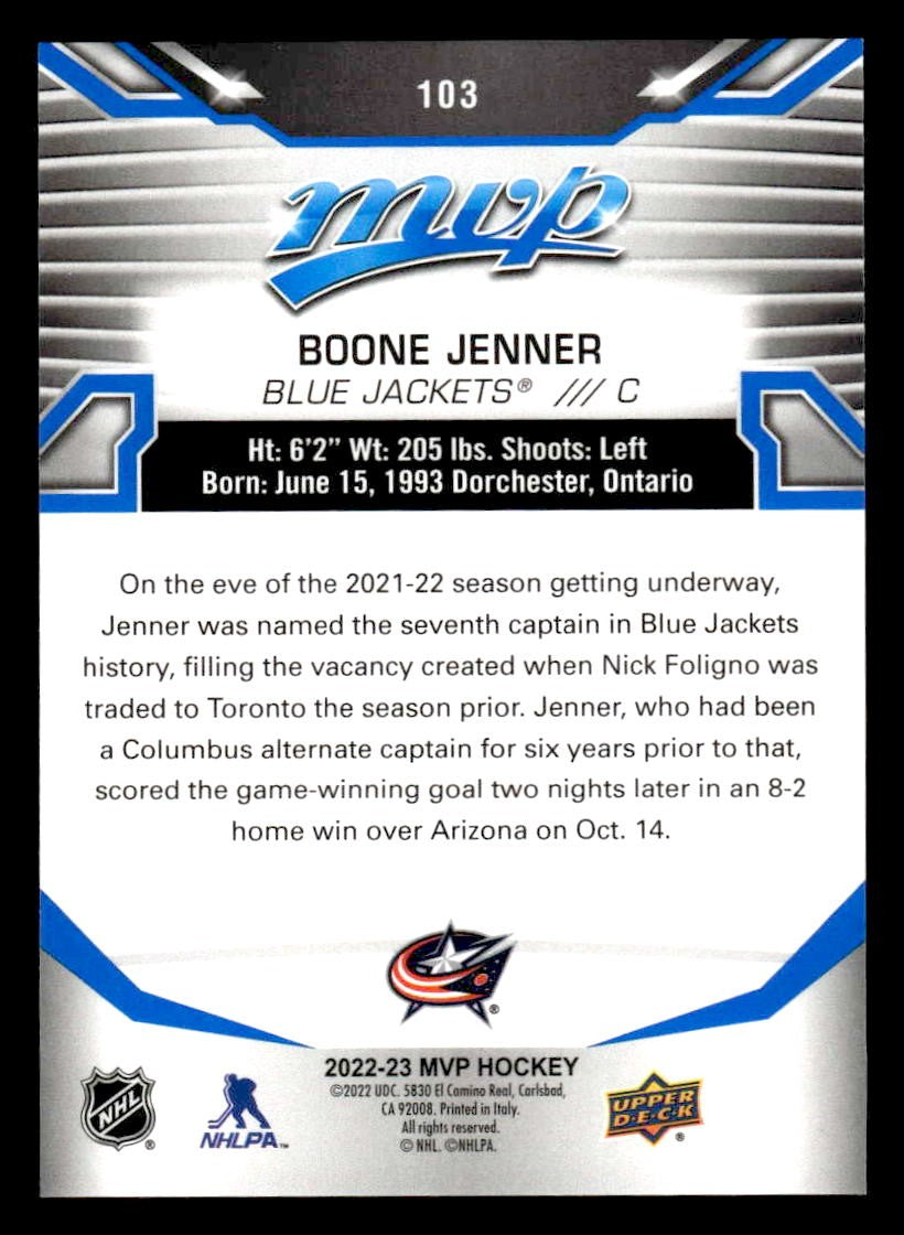 2022-23 Upper Deck MVP #103 Boone Jenner Blue Script
