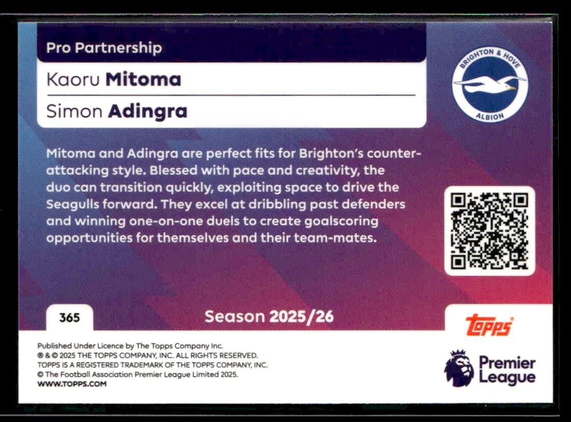 2025-26 Topps Premier League #365 Kaoru Mitoma / Simon Adingra PS Rainbow Foil