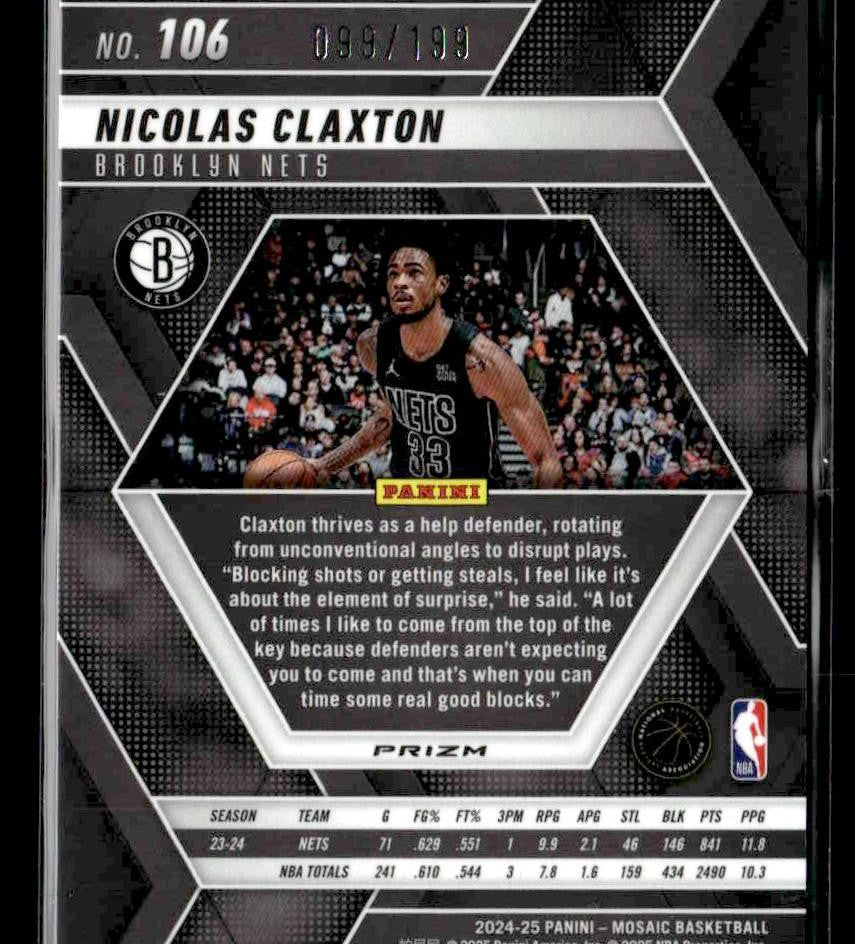 2024-25 Panini Mosaic #106 Nicolas Claxton Blue Mosaic #/199