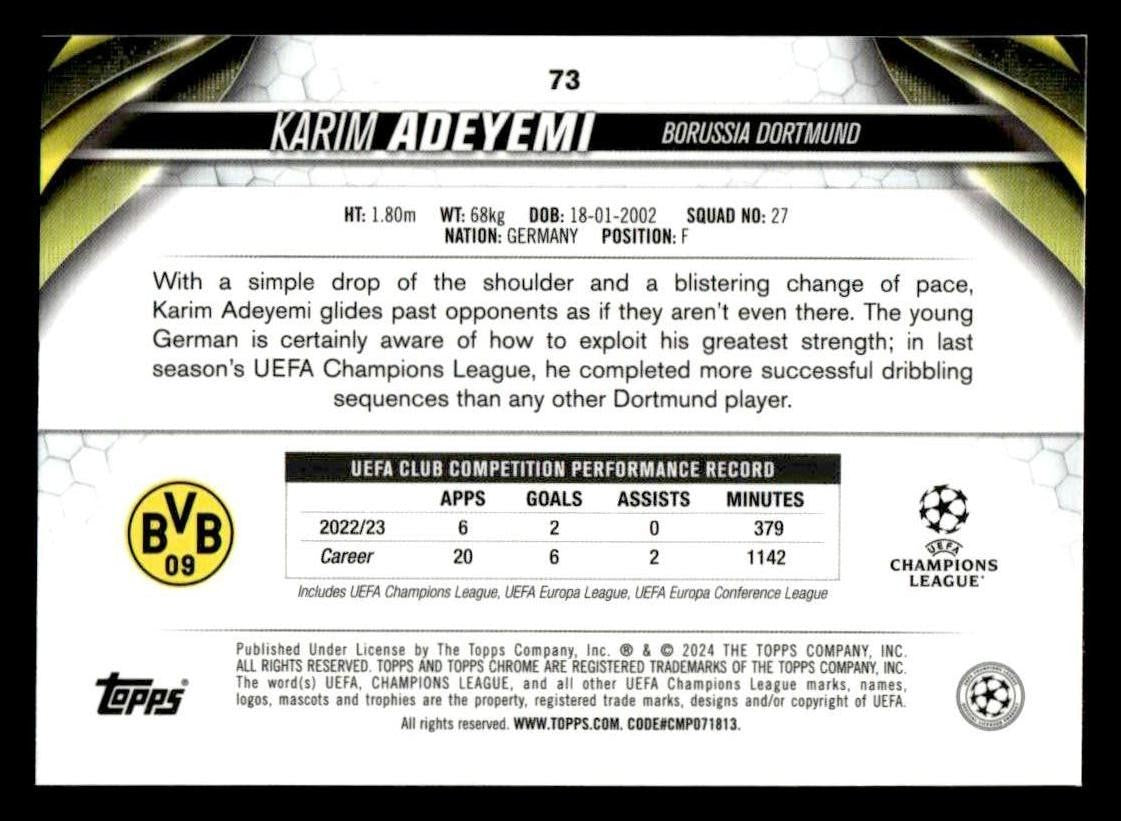 2023-24 Topps Chrome UEFA Club Competitions #73 Karim Adeyemi