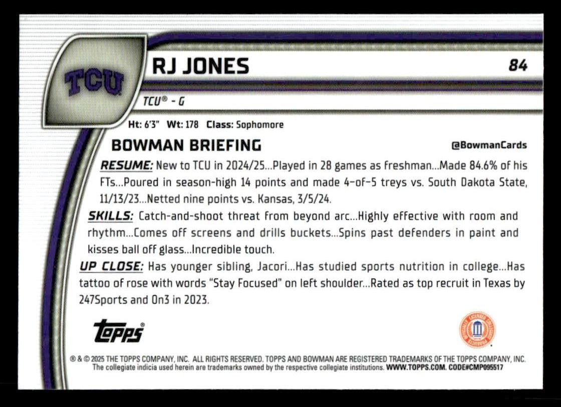 2024-25 Bowman University Chrome #84 RJ Jones