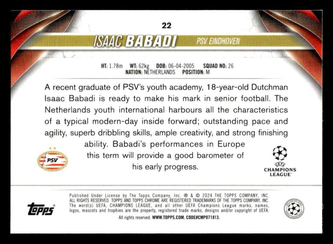 2023-24 Topps Chrome UEFA Club Competitions #22 Isaac Babadi