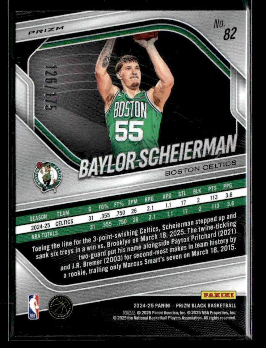 2024-25 Panini Prizm Black #82 Baylor Scheierman White #/175