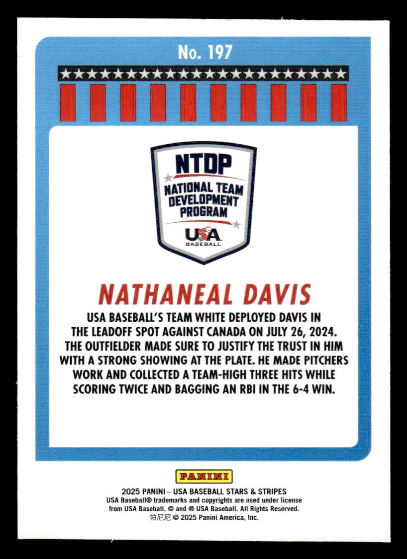 2025 Panini Stars and Stripes USA Baseball #197 Nathaneal Davis
