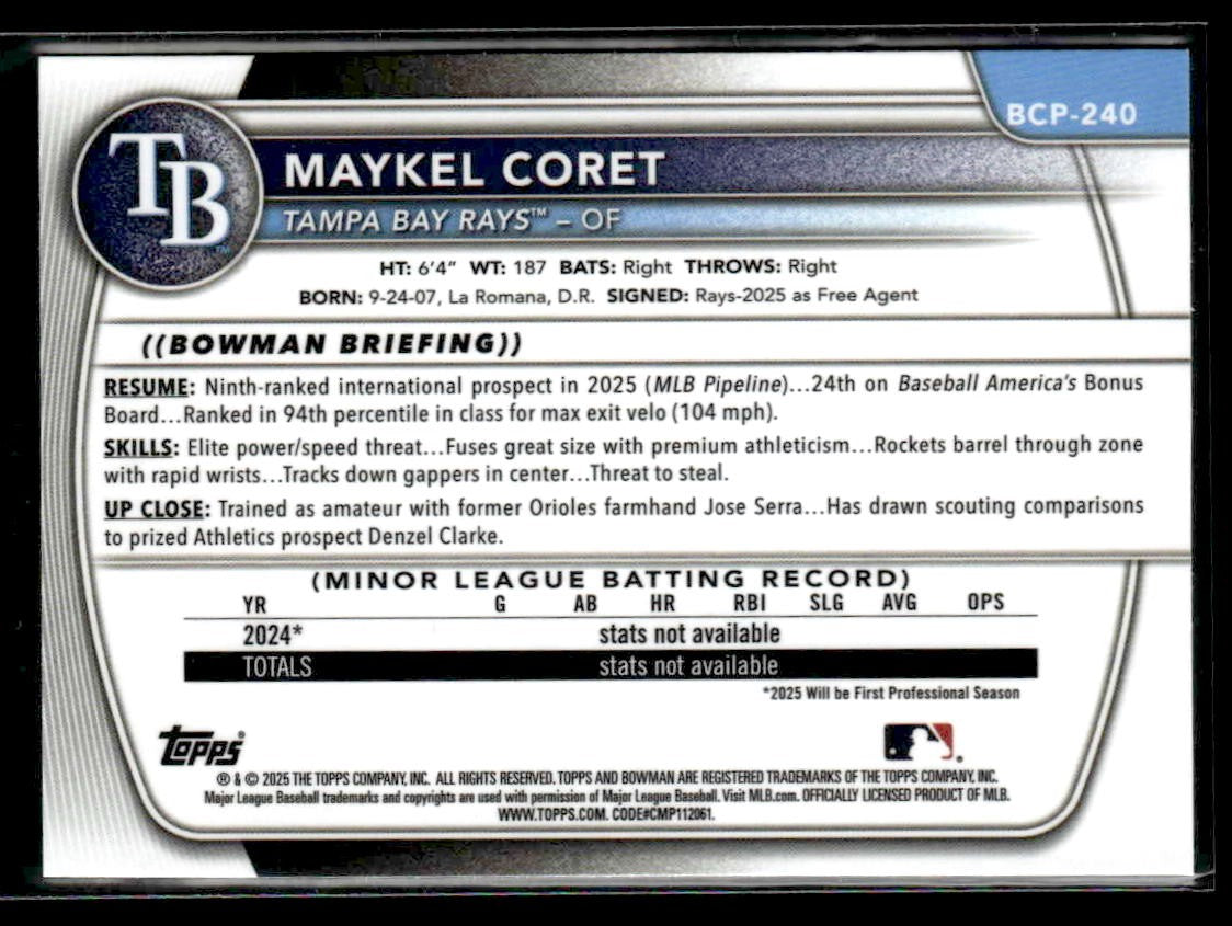 2025 Bowman Chrome #BCP-240 Maykel Coret