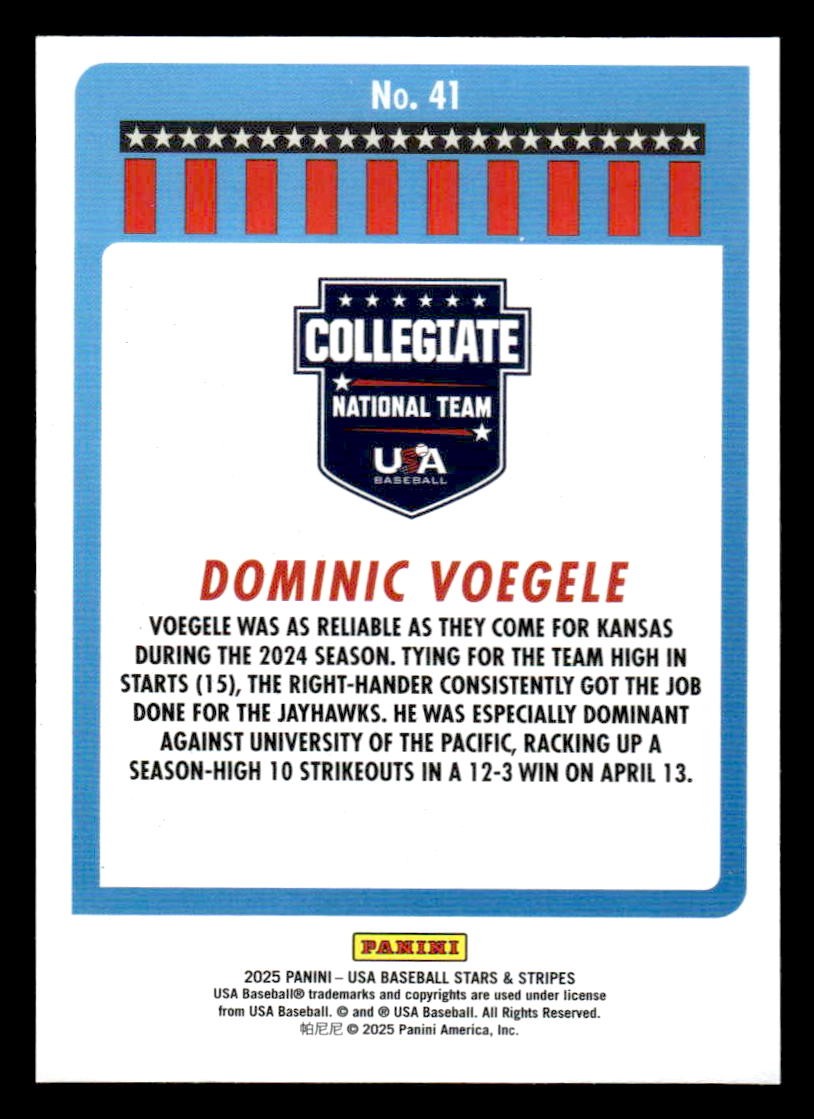 2025 Panini Stars and Stripes USA Baseball #41 Dominic Voegele