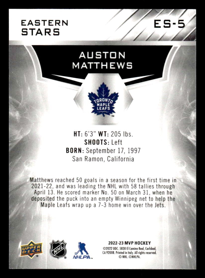 2022-23 Upper Deck MVP #ES-5 Auston Matthews Eastern Stars