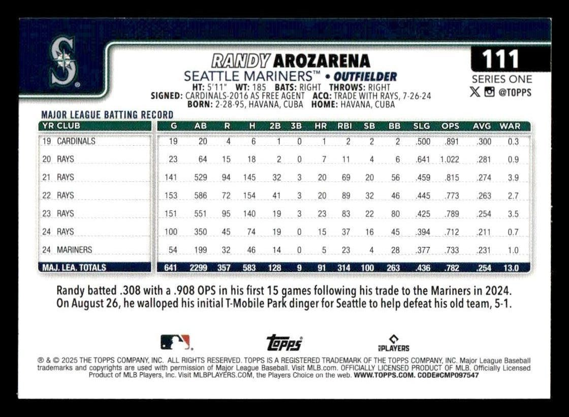 2025 Topps #111 Randy Arozarena