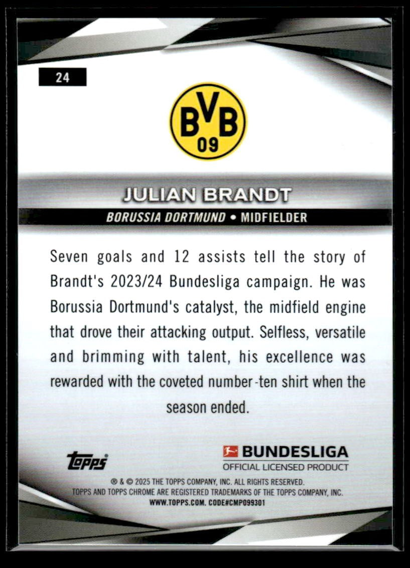 2025 Topps Chrome Bundesliga #24 Julian Brandt Green Refractor #/99