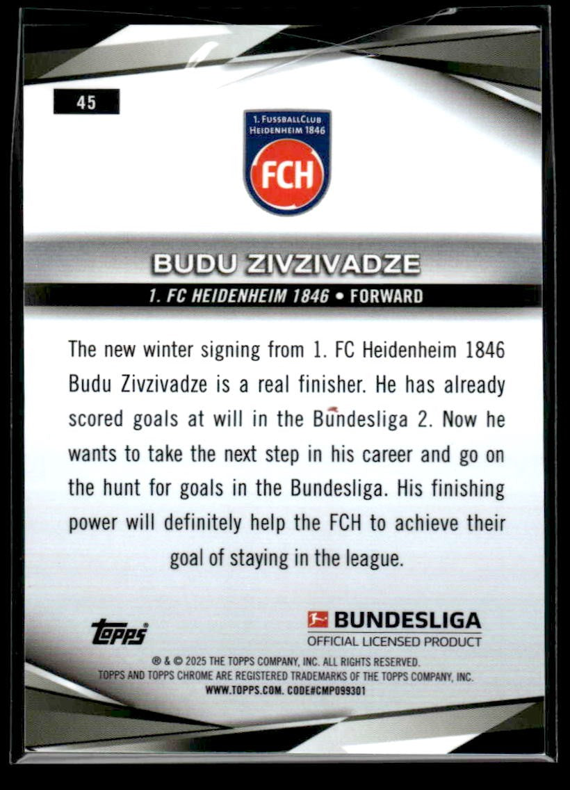 2025 Topps Sapphire Edition Bundesliga #45 Budu Zivzivadze Green Sapphire #/99