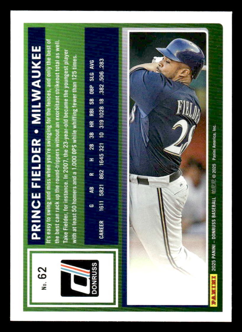 2025 Donruss #62 Prince Fielder Laser